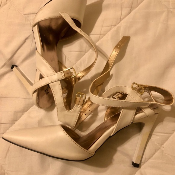 Ankle Strap Stiletto white Heeled Sandals - Picture 3 of 7